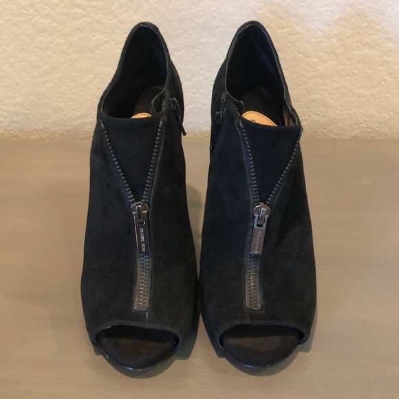 Suede Peep Toe Heeled Bootie with Zipper Detail - Picture 2 of 4